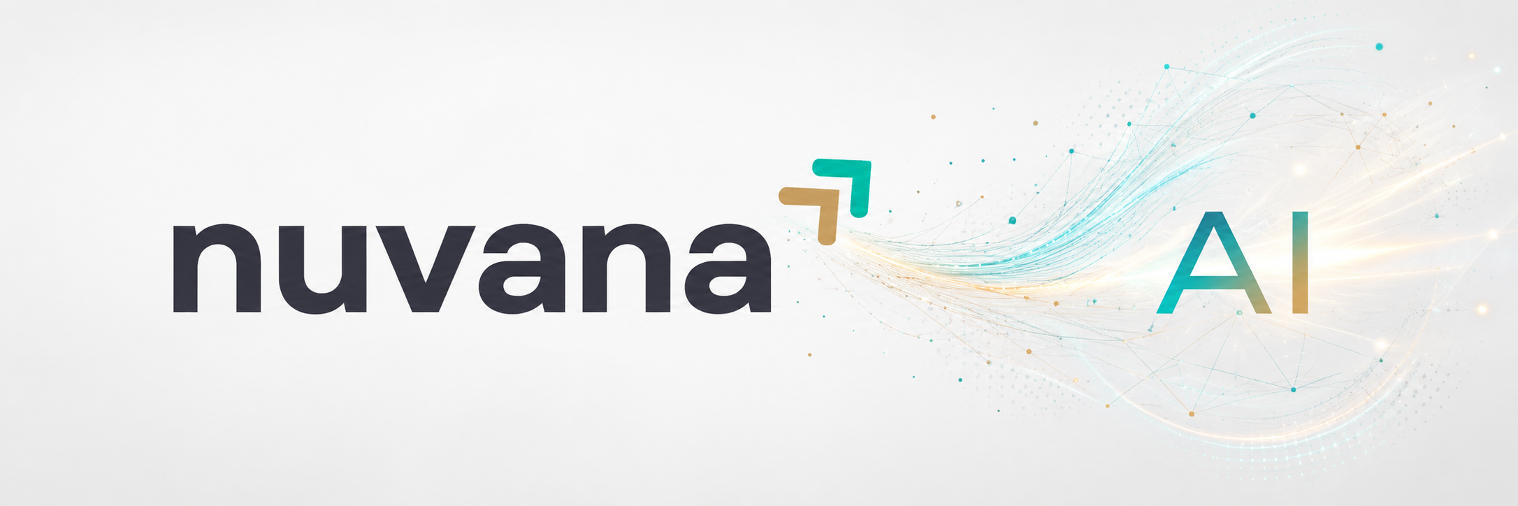 Nuvana AI brand artwork with teal and gold data-flow lines